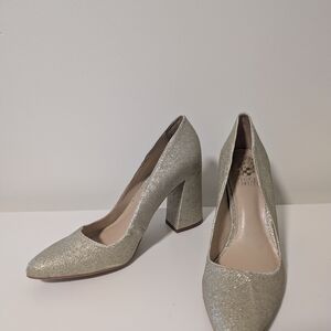 Elegant Gold Block Heel Pumps